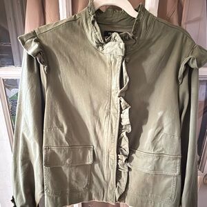 torrid Olive Green Ruffle Zip Front Jacket